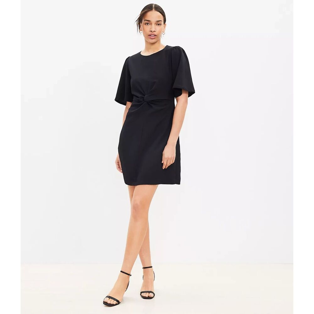 LOFT Twist Flutter Sleeve Flare Dress